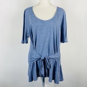 J. Jill Pure Size Large Linen Blend Tie Front Short Sleeve Top Blue